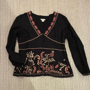 Sundance Black Blouse with Pink Embroidery